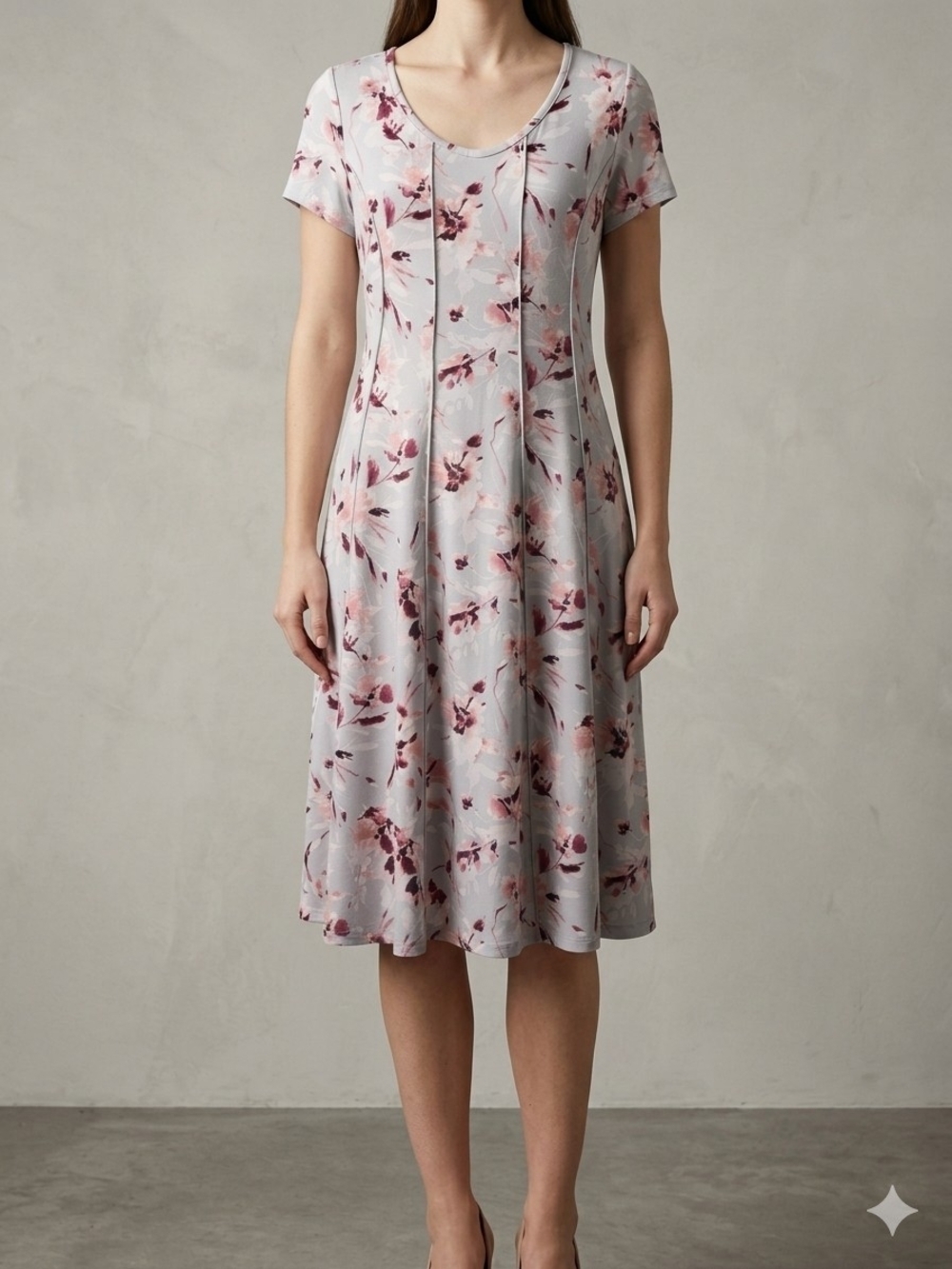 Sami & Jo Light Gray Midi Dress with Rose Print Woman's Size XS